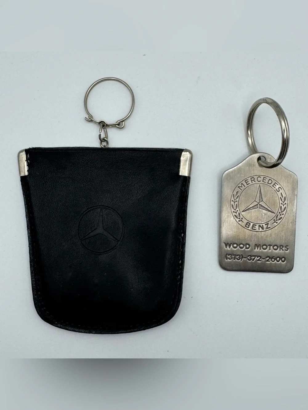Vintage Mercedes-Benz Leather Key Holder Pouch Keychain Wood Motor NOS lot of 2